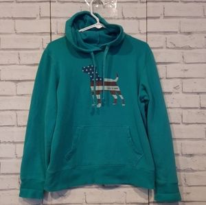 Life Is Good Women's Size S Hoodie Sweatshirt Green Red White Blue Dog Pocket